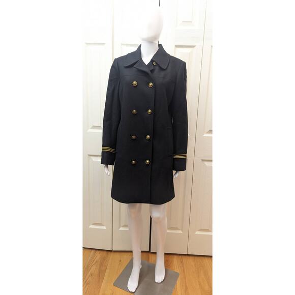 Tory Burch Pea Coat Size 10 Wool Military Double Breasted Gold Logo Buttons - Picture 5 of 16